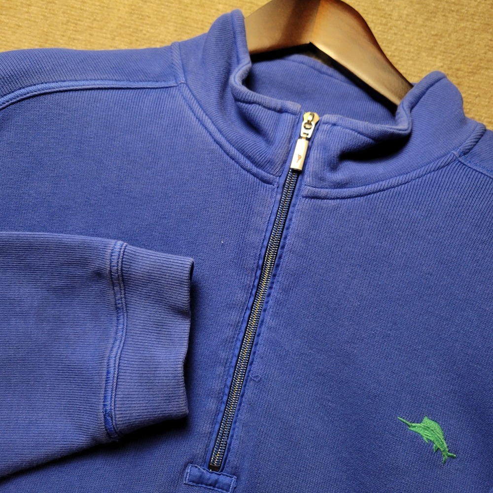Tommy Bahama Relax Pullover Mens 3XL Blue 1/4 Zip Ribbed Cotton Marlin Logo